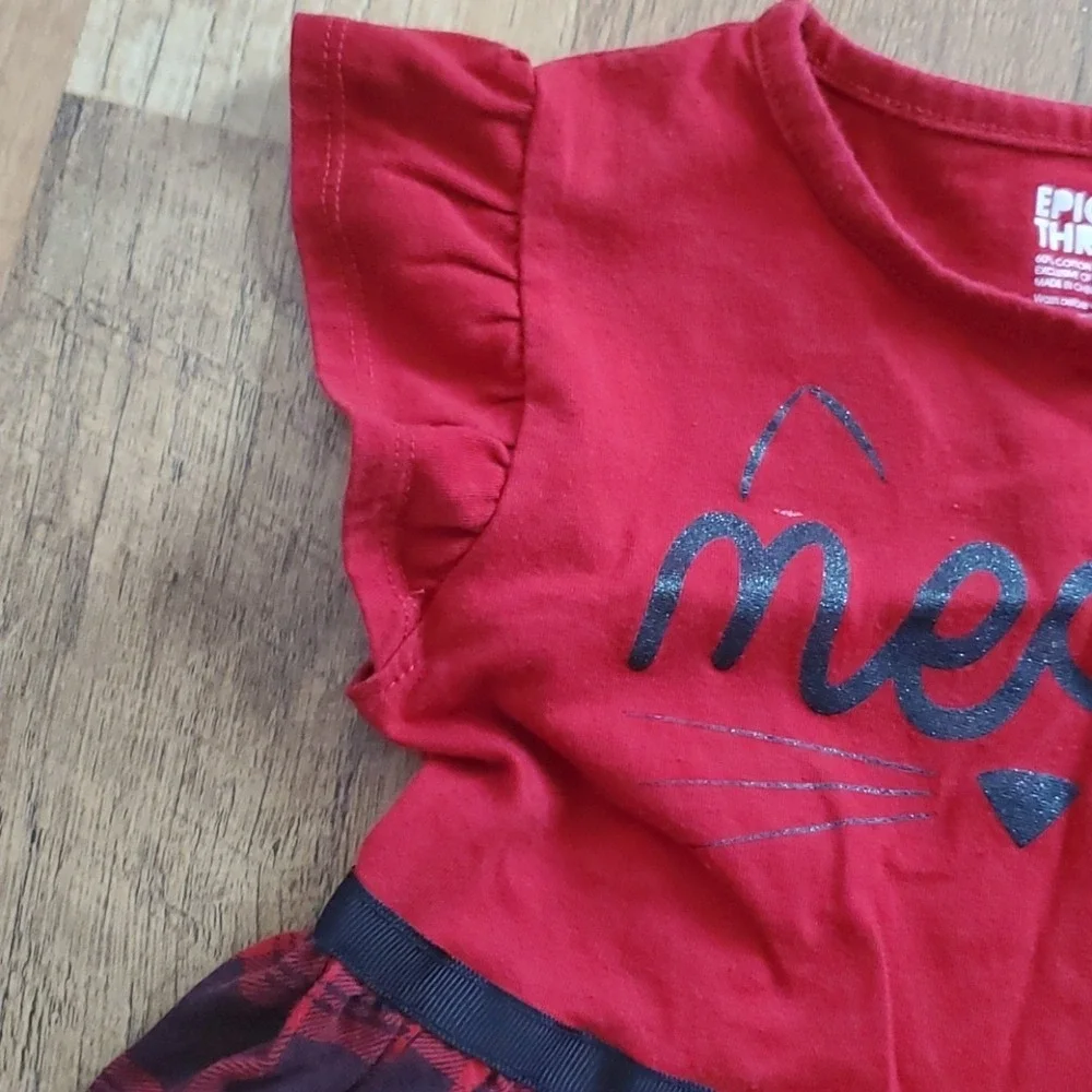Epic Threads Girls Red‎ Plaid Short Sleeve Cat Dress Size 5